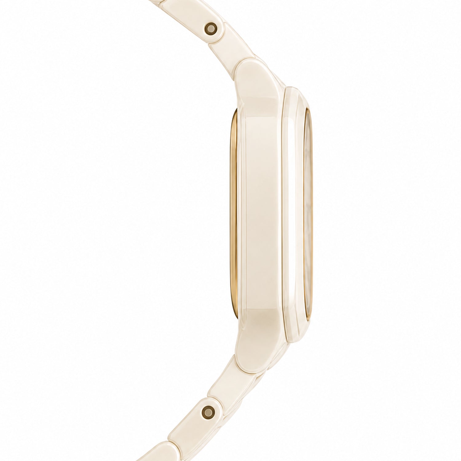 Close-up of a gold watch with a white background