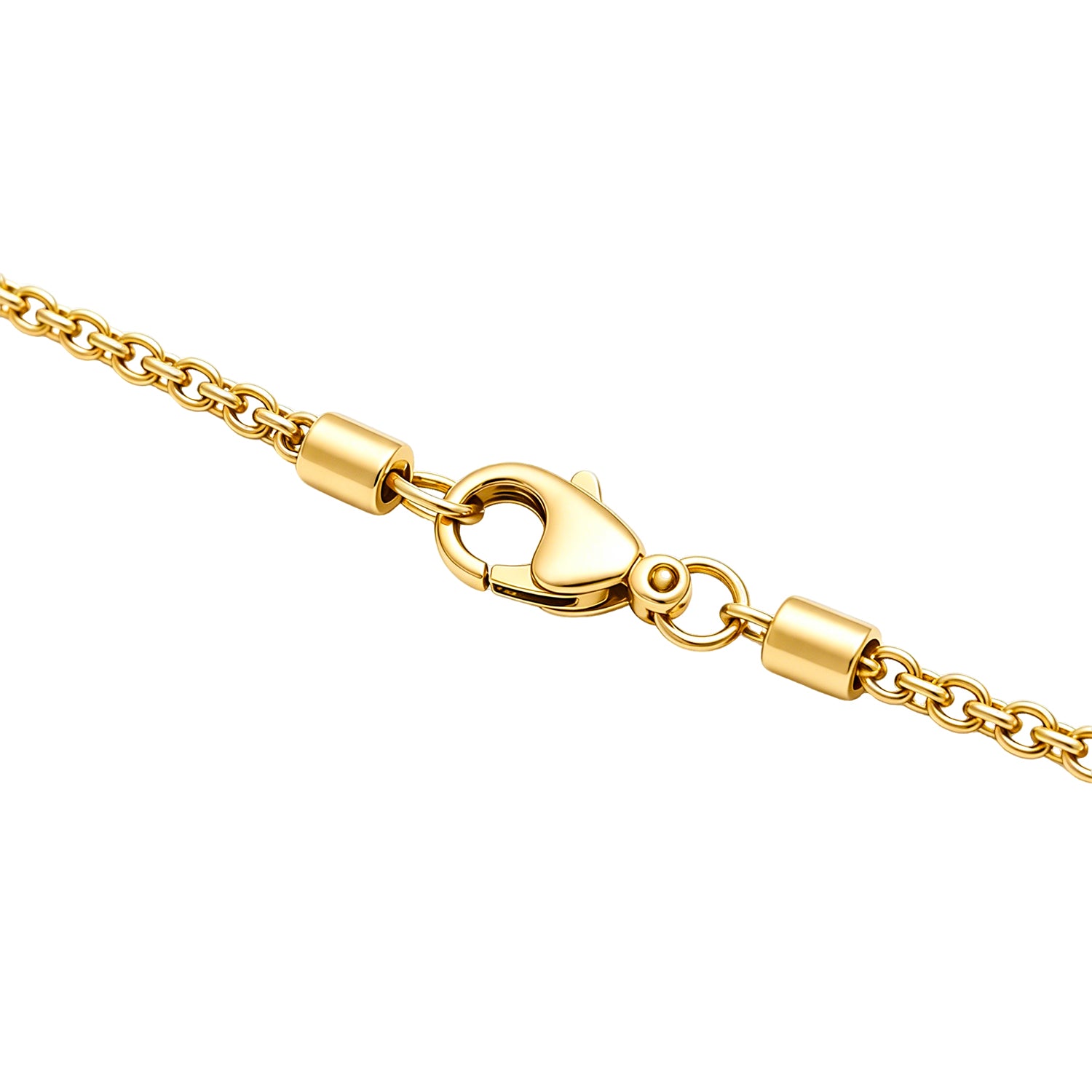 Close-up detail of the secure lobster clasp and durable gold rolo chain on the Savwatch necklace, ensuring a premium quality gift experience