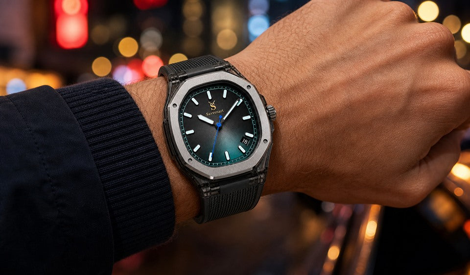 Pulse Grid 40 on wrist after dark